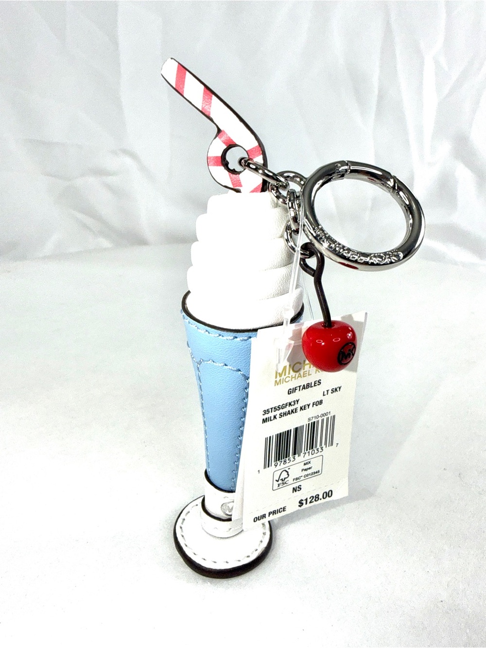 Michael Kors Blue Milk Shake Key Fob Bag Charm Straw Cherry NWT 5 Inches Tall